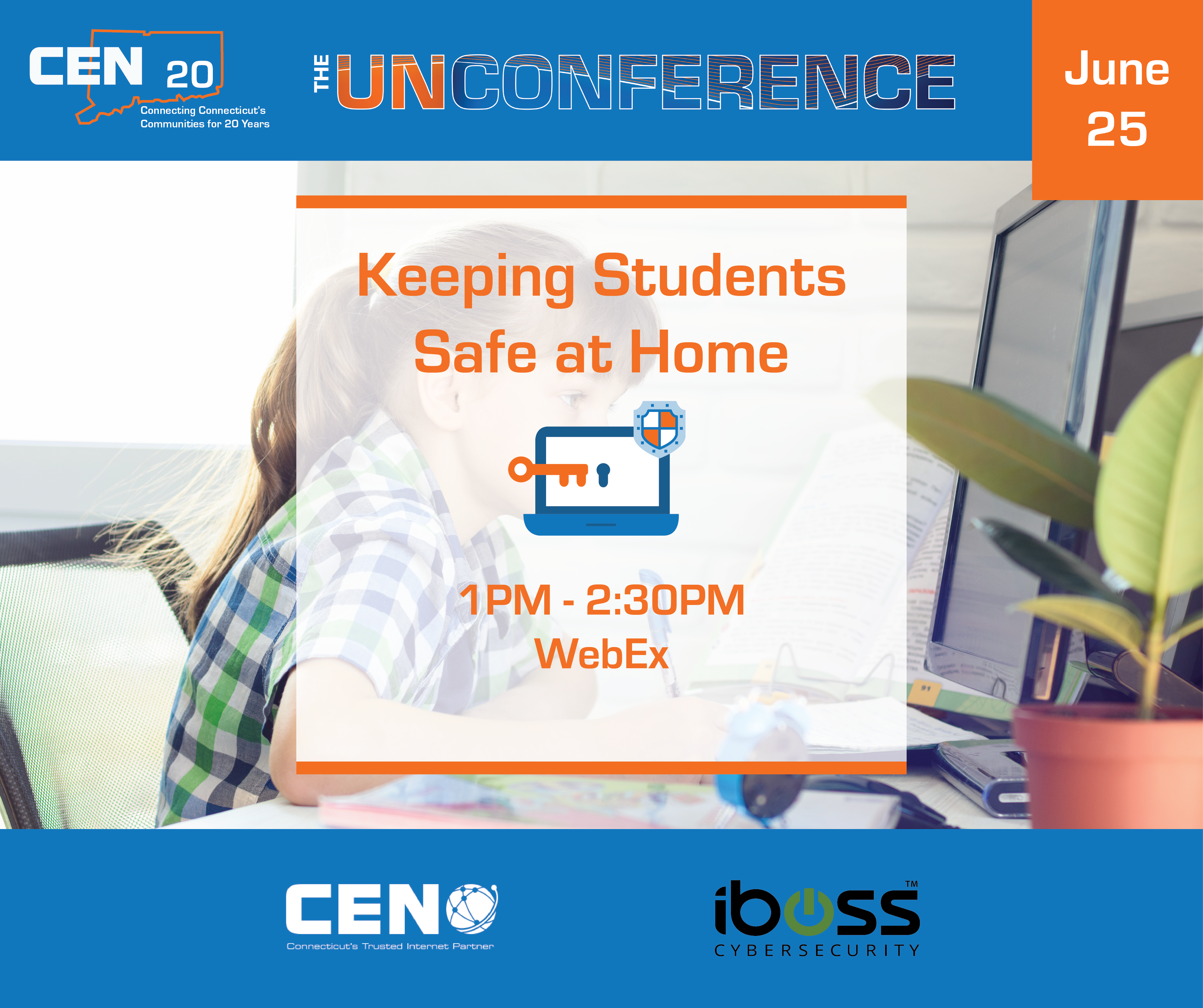 Keeping Students Safe at Home and a computer icon with a key and shield icon