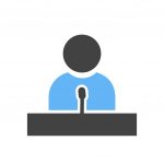 Person icon standing behind microphone